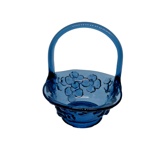 Tiara Indiana Glass Iridescent Blue Carnival Glass Dogwood Mini Basket Vintage - Picture 6 of 6